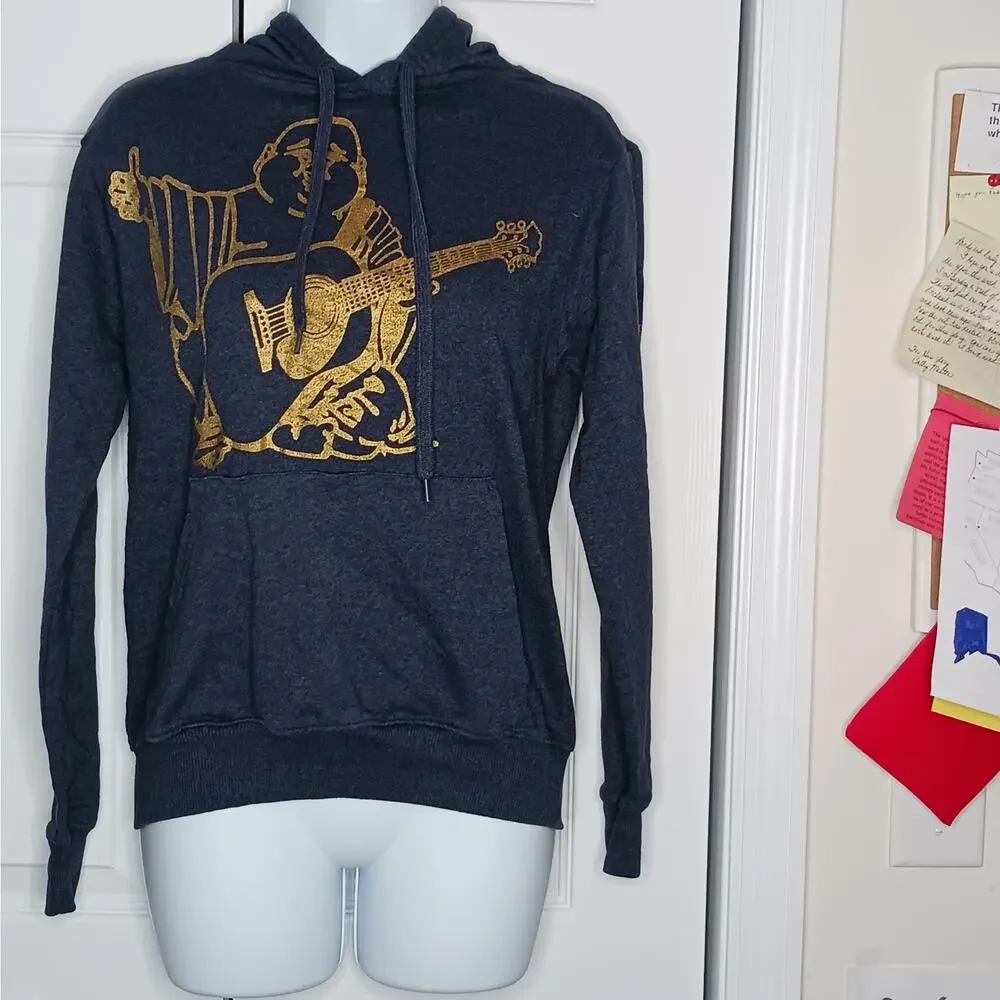 True Religion Blue and Gold Buddha Logo Pullover Hoodie